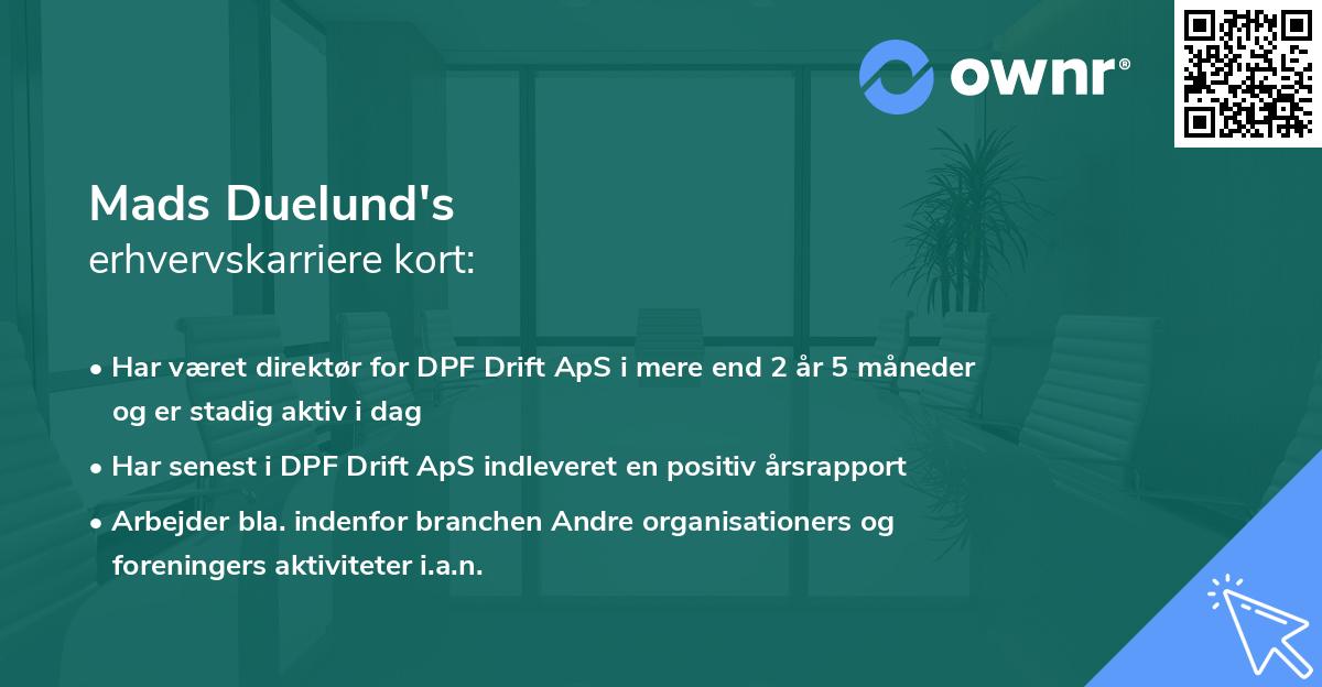 Mads Duelund's erhvervskarriere kort