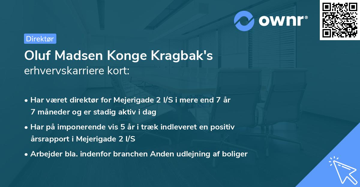 Oluf Madsen Konge Kragbak's erhvervskarriere kort