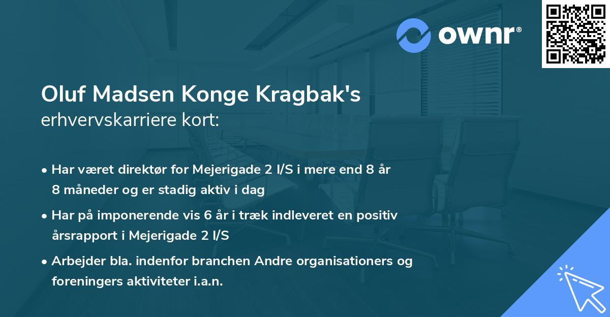 Oluf Madsen Konge Kragbak's erhvervskarriere kort