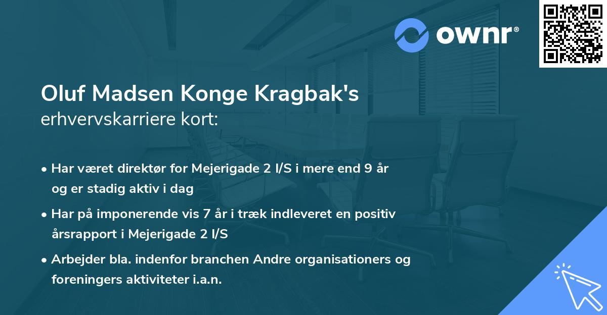 Oluf Madsen Konge Kragbak's erhvervskarriere kort