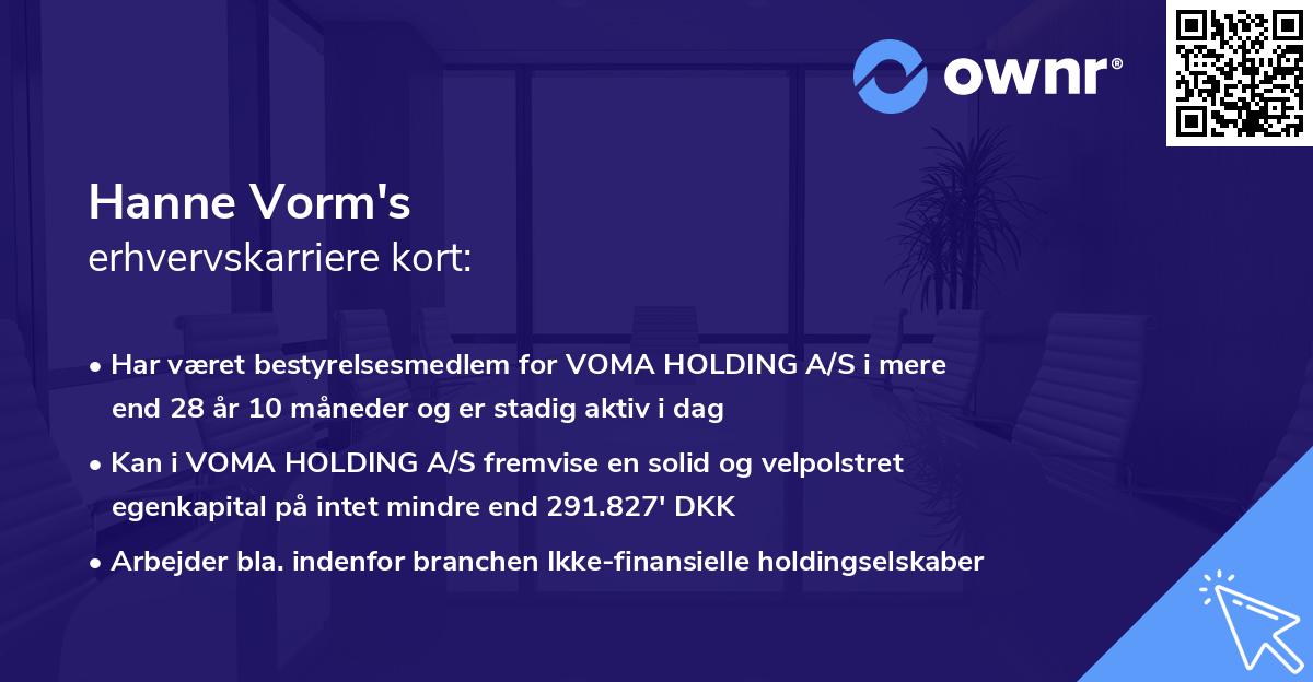 Hanne Vorm's erhvervskarriere kort