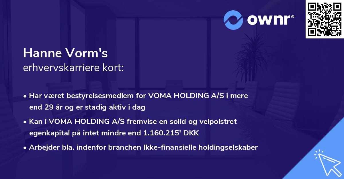 Hanne Vorm's erhvervskarriere kort