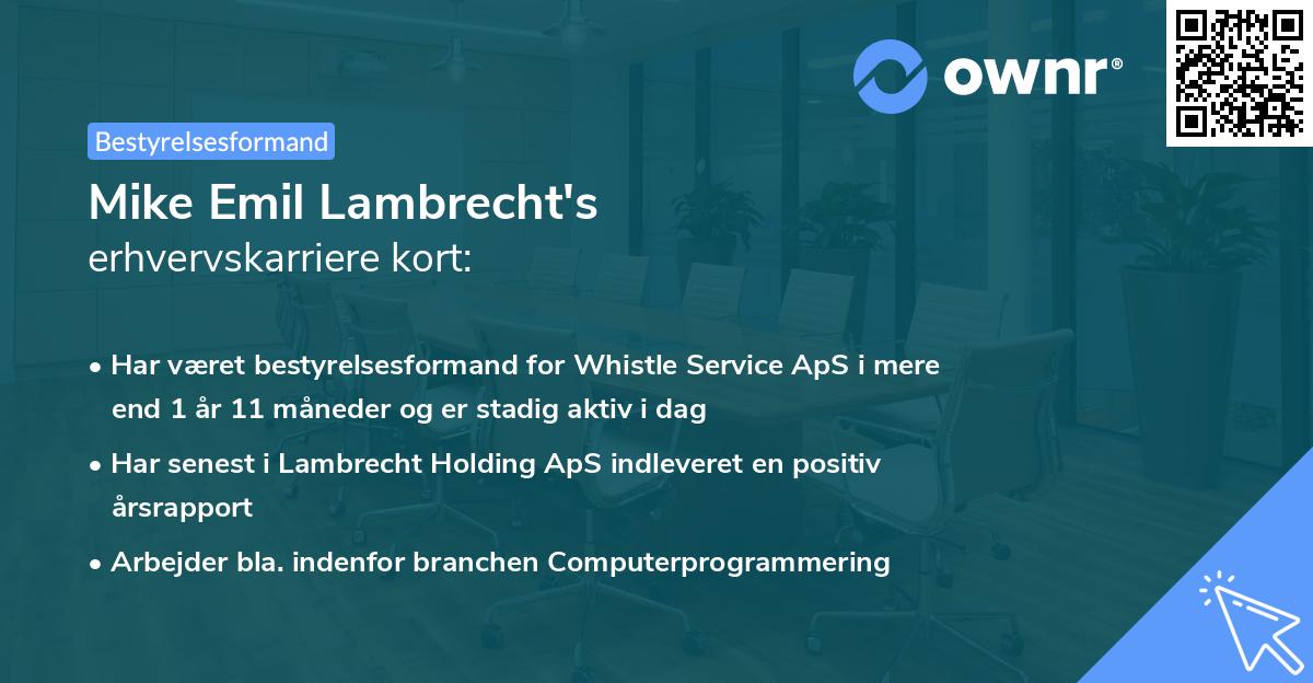 Mike Emil Lambrecht's erhvervskarriere kort