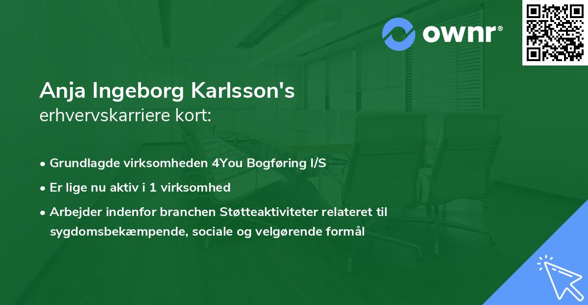 Anja Ingeborg Karlsson's erhvervskarriere kort