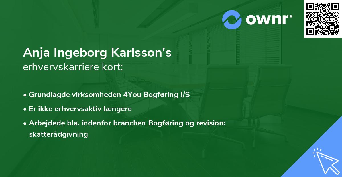 Anja Ingeborg Karlsson's erhvervskarriere kort