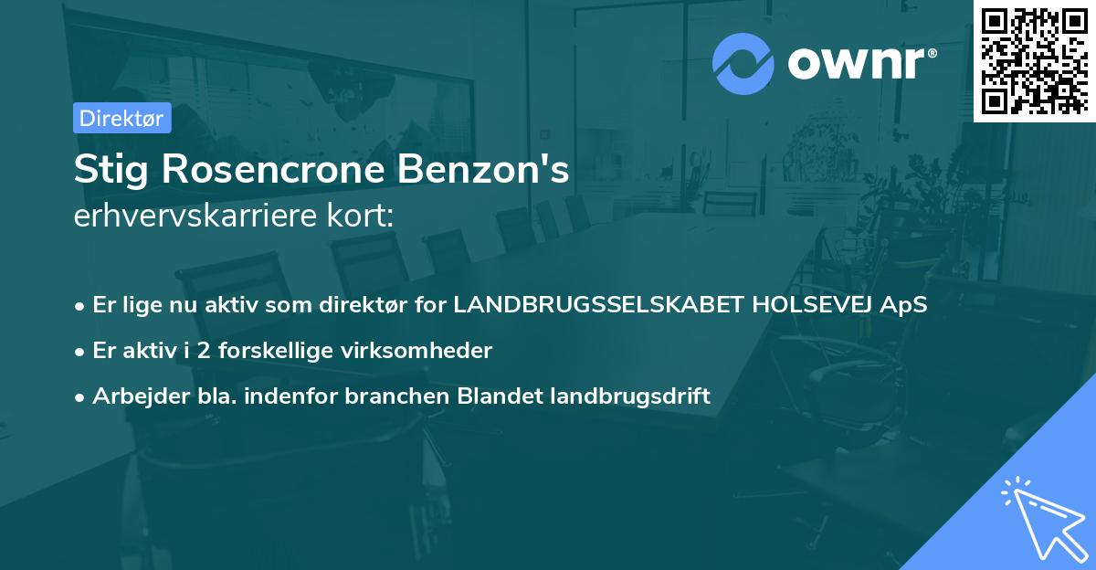 Stig Rosencrone Benzon's erhvervskarriere kort