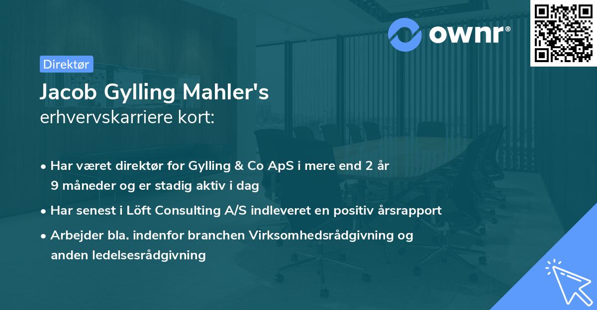Jacob Gylling Mahler's erhvervskarriere kort