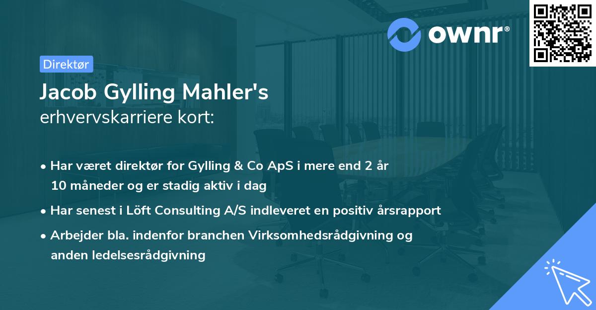 Jacob Gylling Mahler's erhvervskarriere kort