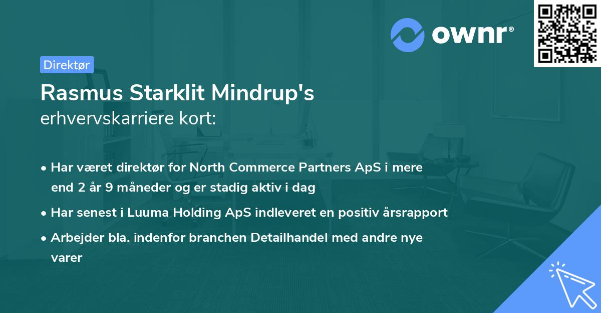 Rasmus Starklit Mindrup's erhvervskarriere kort