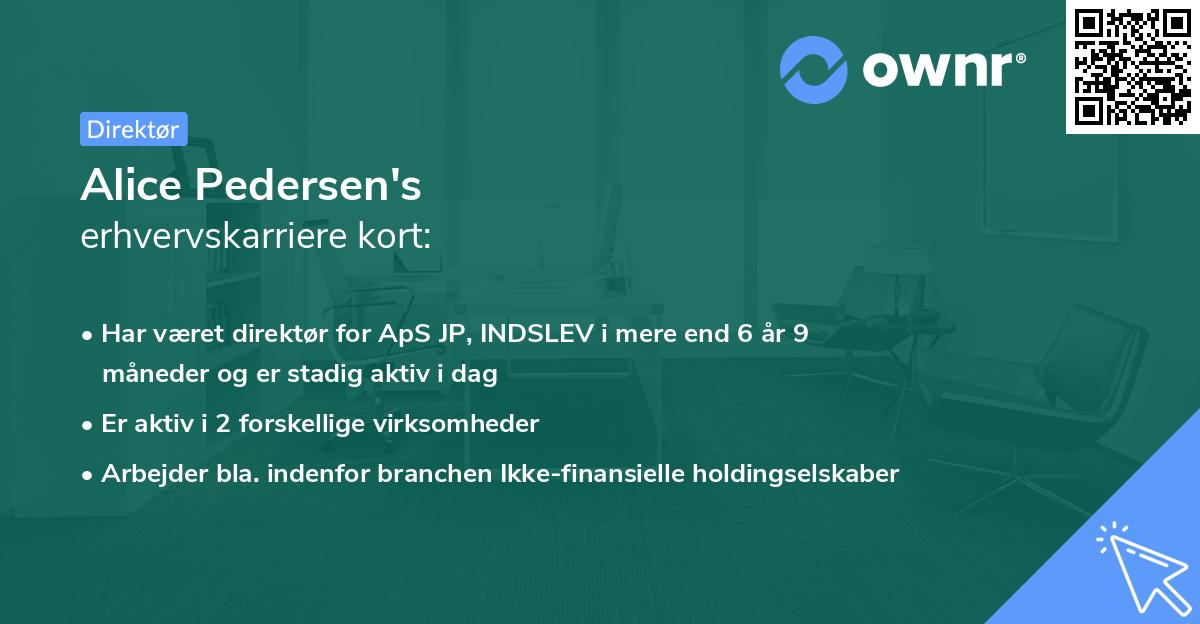Alice Pedersen's erhvervskarriere kort