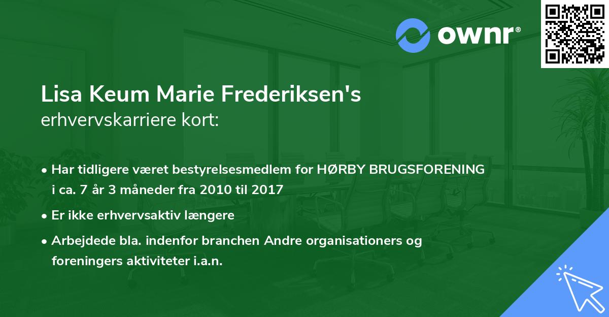Lisa Keum Marie Frederiksen's erhvervskarriere kort