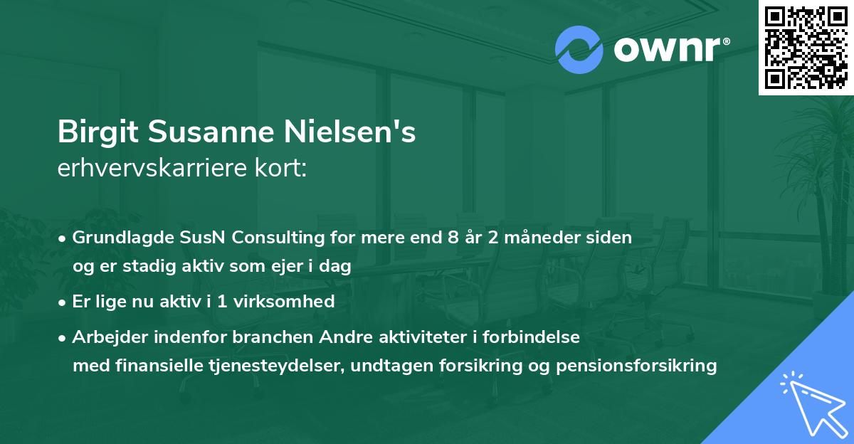 Birgit Susanne Nielsen's erhvervskarriere kort