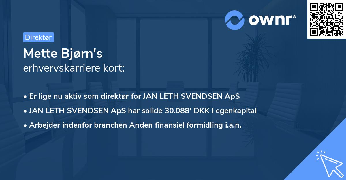 Mette Bjørn's erhvervskarriere kort