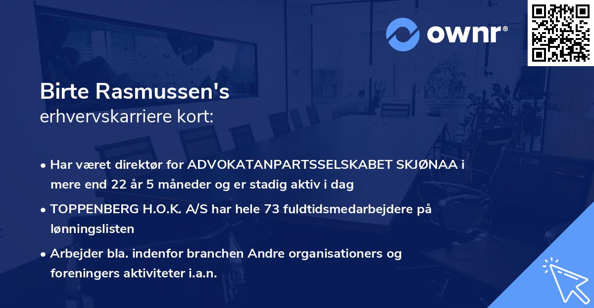 Birte Rasmussen's erhvervskarriere kort