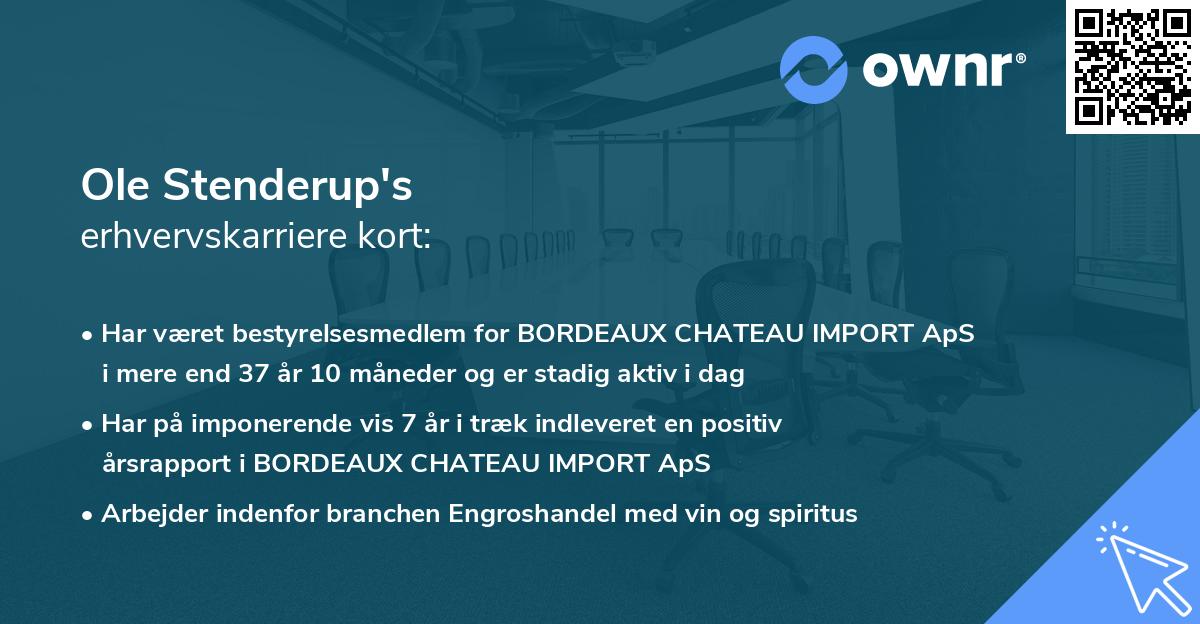 Ole Stenderup's erhvervskarriere kort