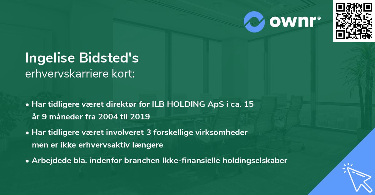 Ingelise Bidsted's erhvervskarriere kort