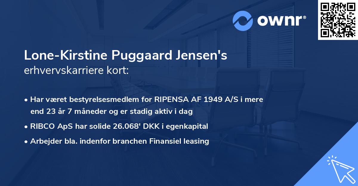 Lone-Kirstine Puggaard Jensen's erhvervskarriere kort