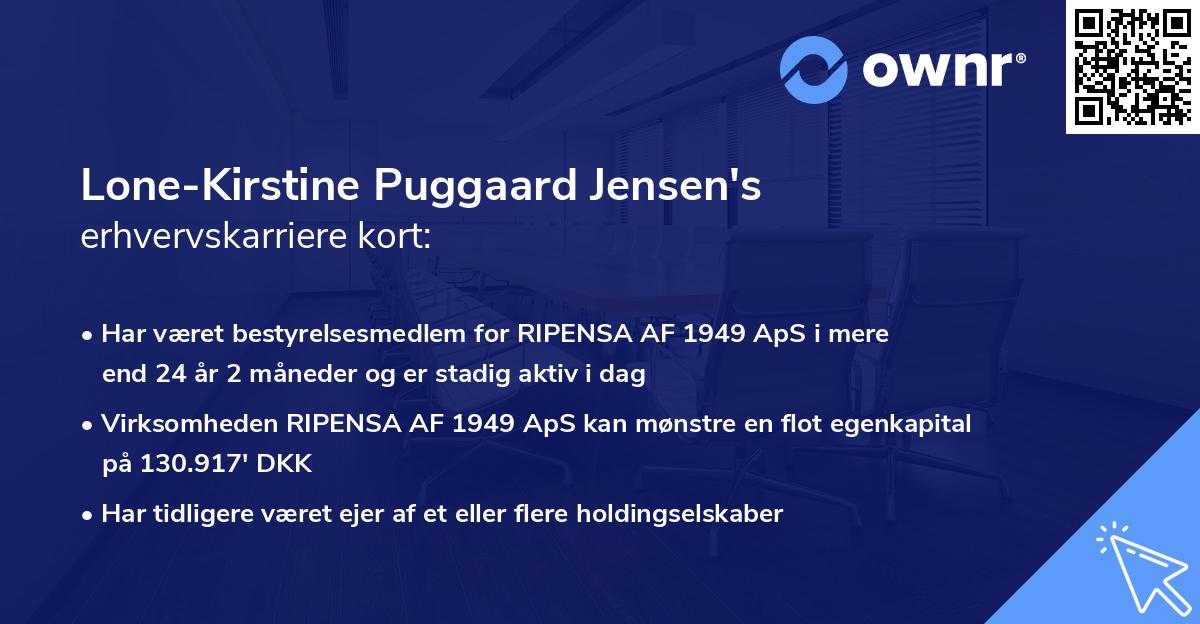 Lone-Kirstine Puggaard Jensen's erhvervskarriere kort