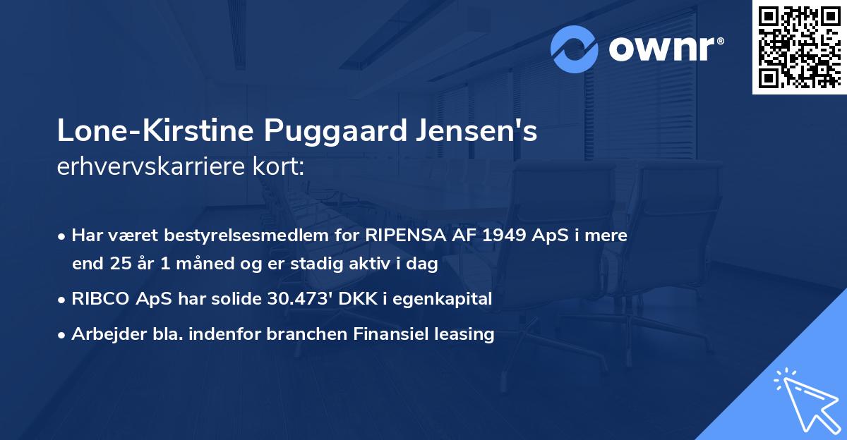 Lone-Kirstine Puggaard Jensen's erhvervskarriere kort