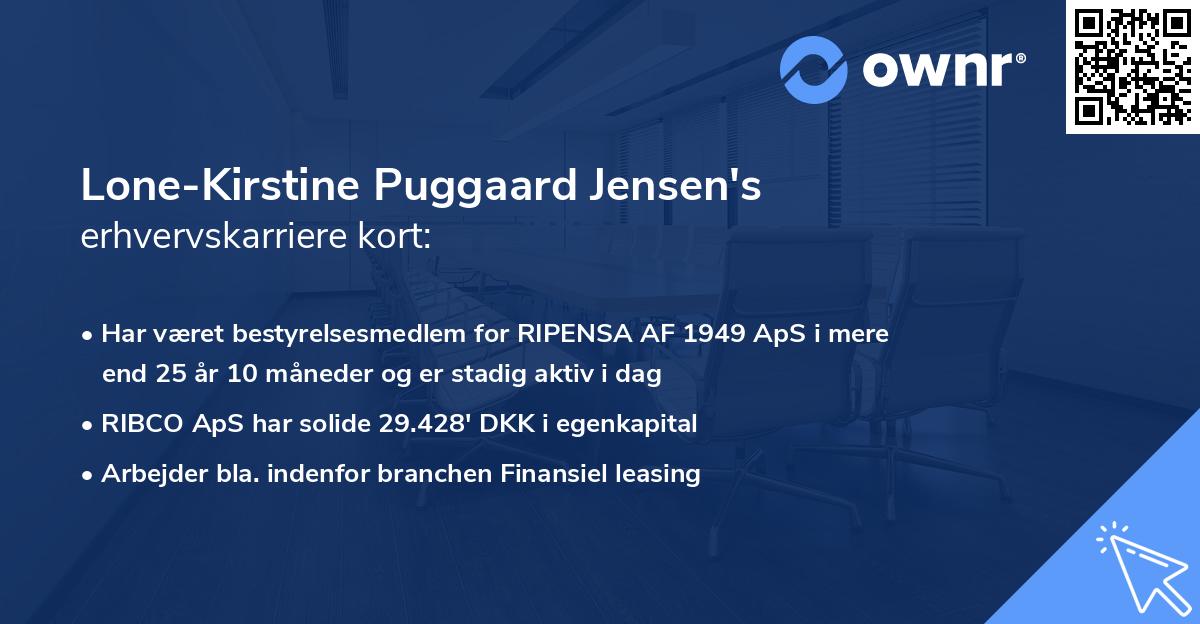 Lone-Kirstine Puggaard Jensen's erhvervskarriere kort