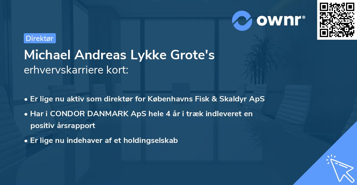 Michael Andreas Lykke Grote's erhvervskarriere kort