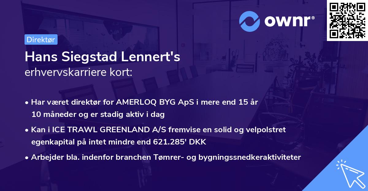 Hans Siegstad Lennert's erhvervskarriere kort