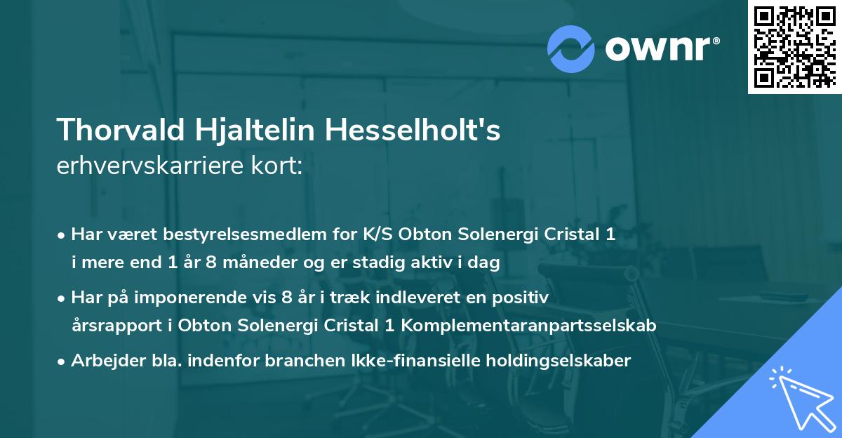 Thorvald Hjaltelin Hesselholt's erhvervskarriere kort