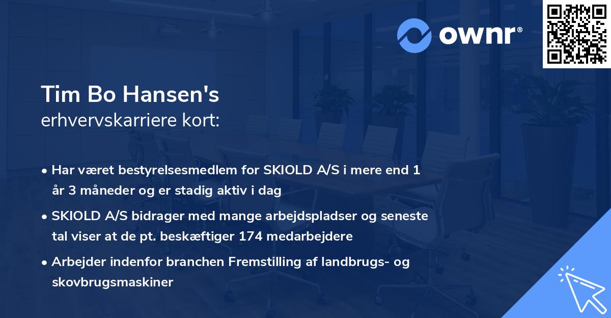 Tim Bo Hansen's erhvervskarriere kort