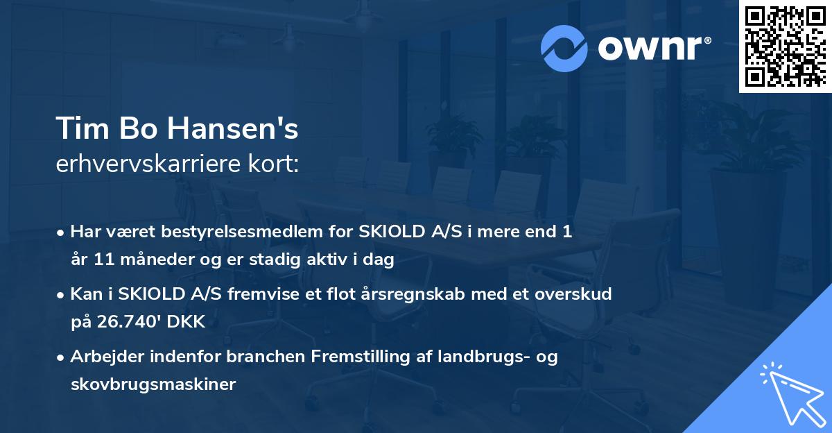 Tim Bo Hansen's erhvervskarriere kort