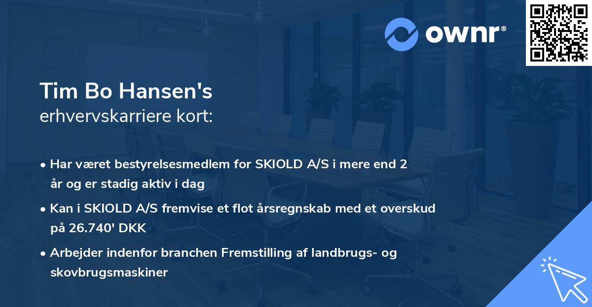 Tim Bo Hansen's erhvervskarriere kort