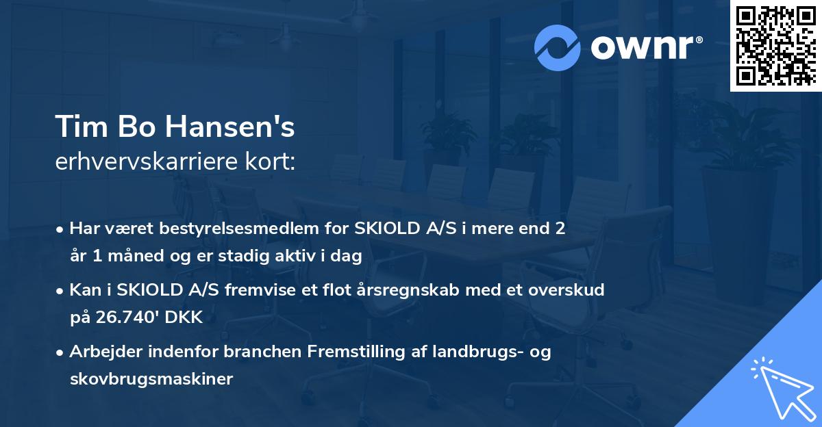 Tim Bo Hansen's erhvervskarriere kort