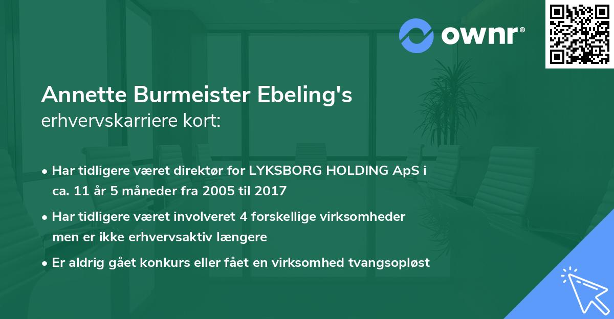 Annette Burmeister Ebeling's erhvervskarriere kort