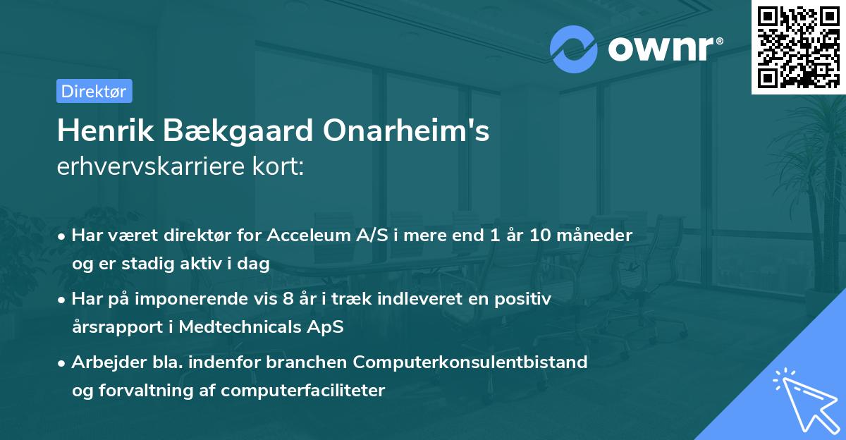 Henrik Bækgaard Onarheim's erhvervskarriere kort