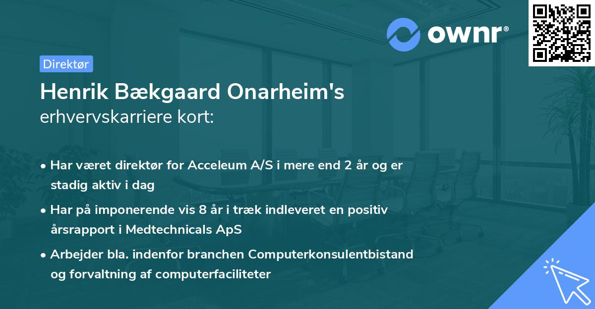 Henrik Bækgaard Onarheim's erhvervskarriere kort