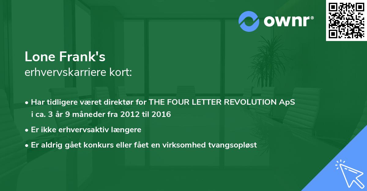 Lone Frank's erhvervskarriere kort