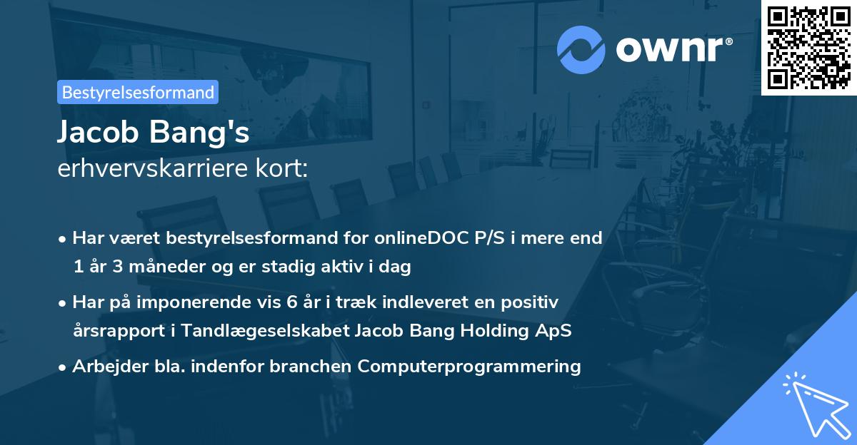 Jacob Bang's erhvervskarriere kort