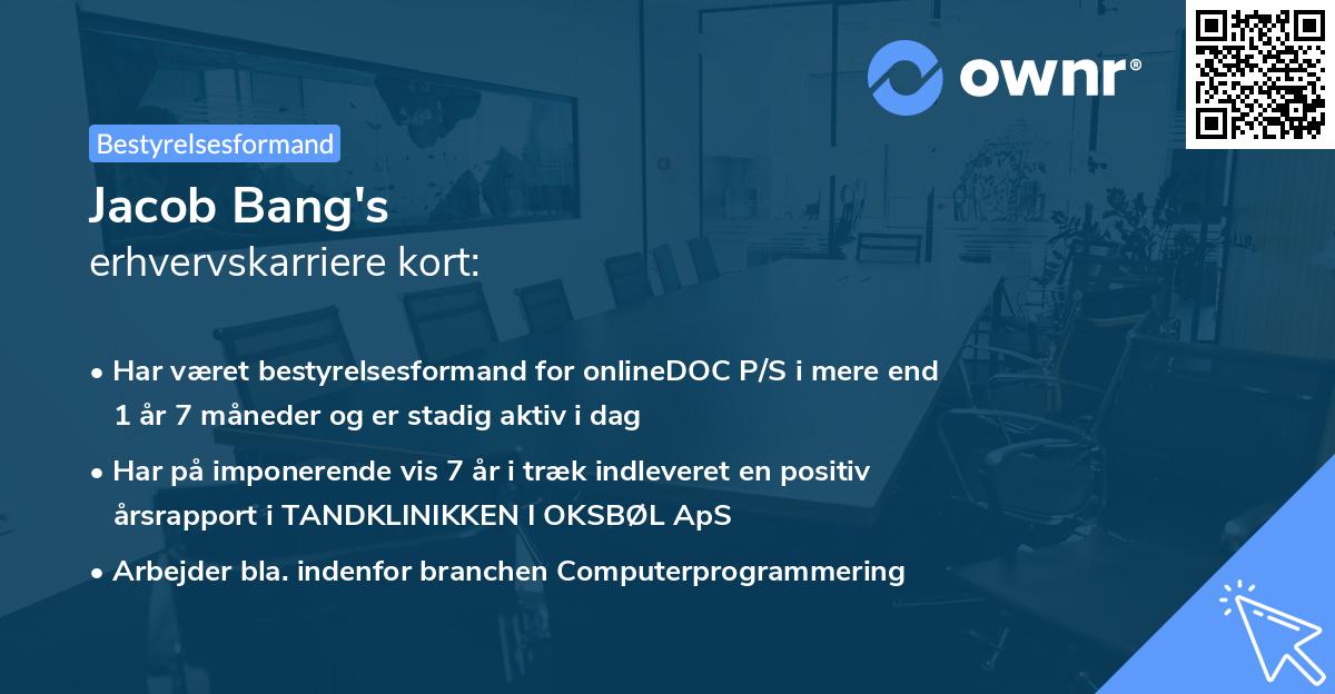 Jacob Bang's erhvervskarriere kort