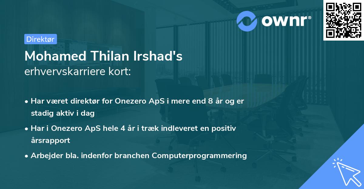 Mohamed Thilan Irshad's erhvervskarriere kort