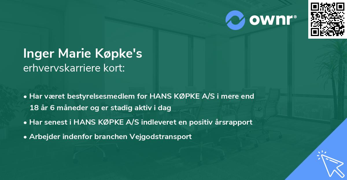 Inger Marie Køpke's erhvervskarriere kort