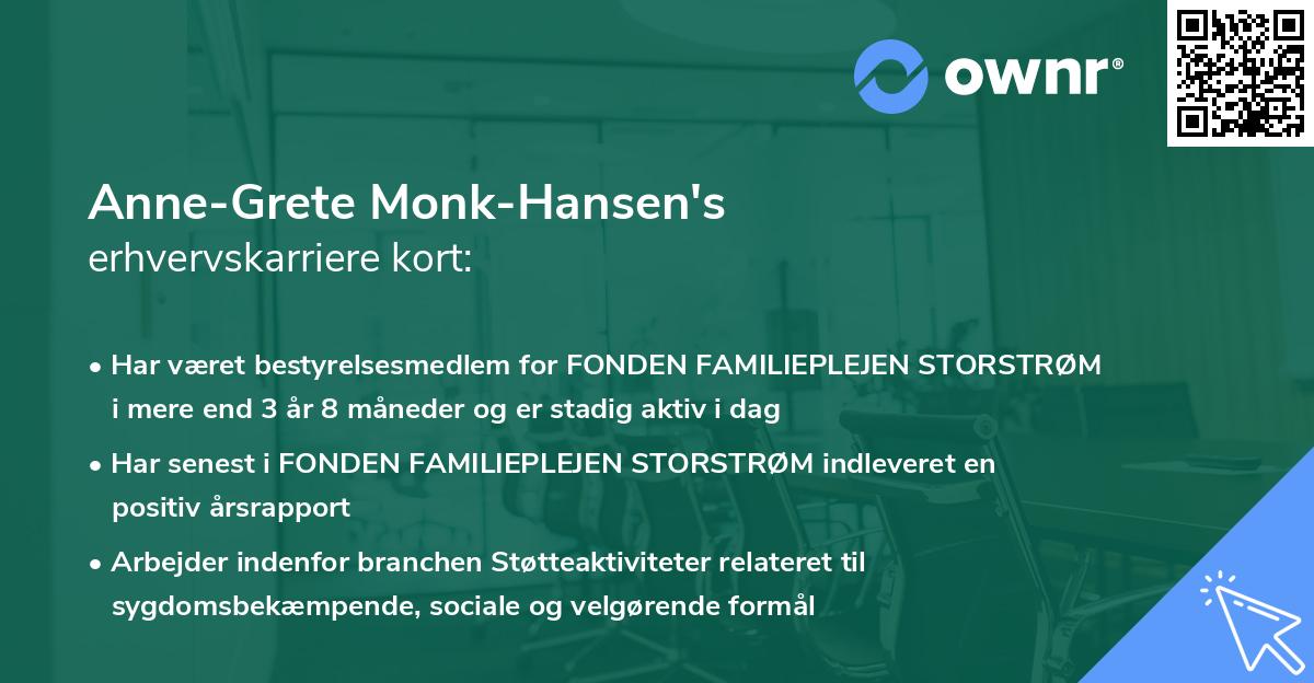 Anne-Grete Monk-Hansen's erhvervskarriere kort