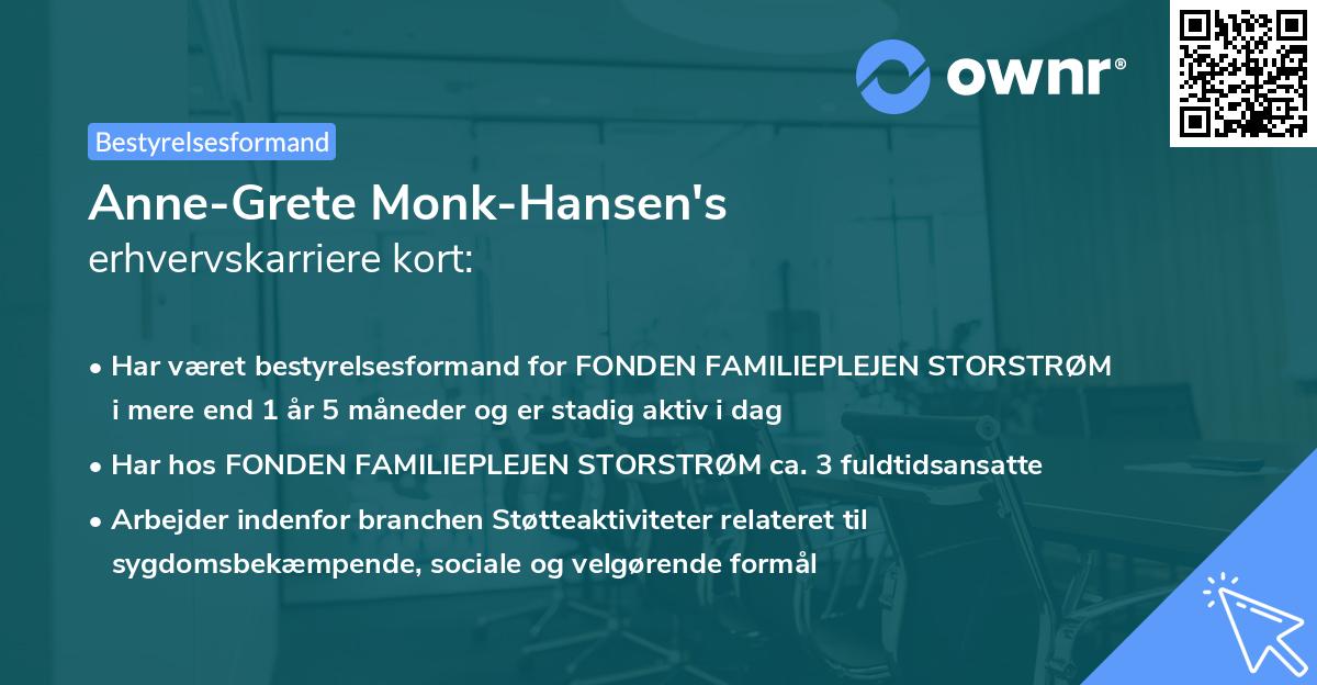 Anne-Grete Monk-Hansen's erhvervskarriere kort