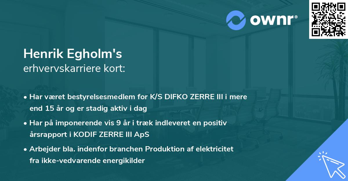 Henrik Egholm's erhvervskarriere kort