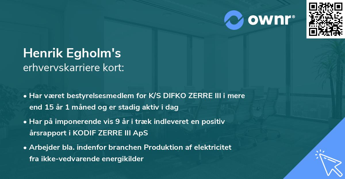 Henrik Egholm's erhvervskarriere kort