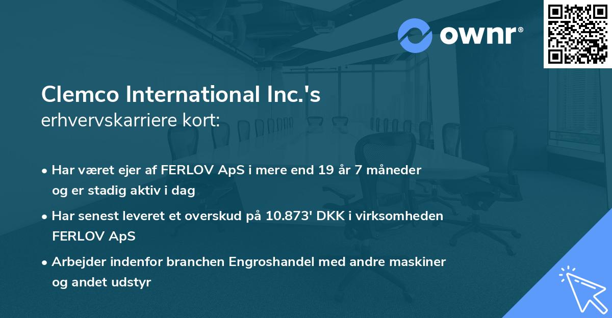 Clemco International Inc.'s erhvervskarriere kort
