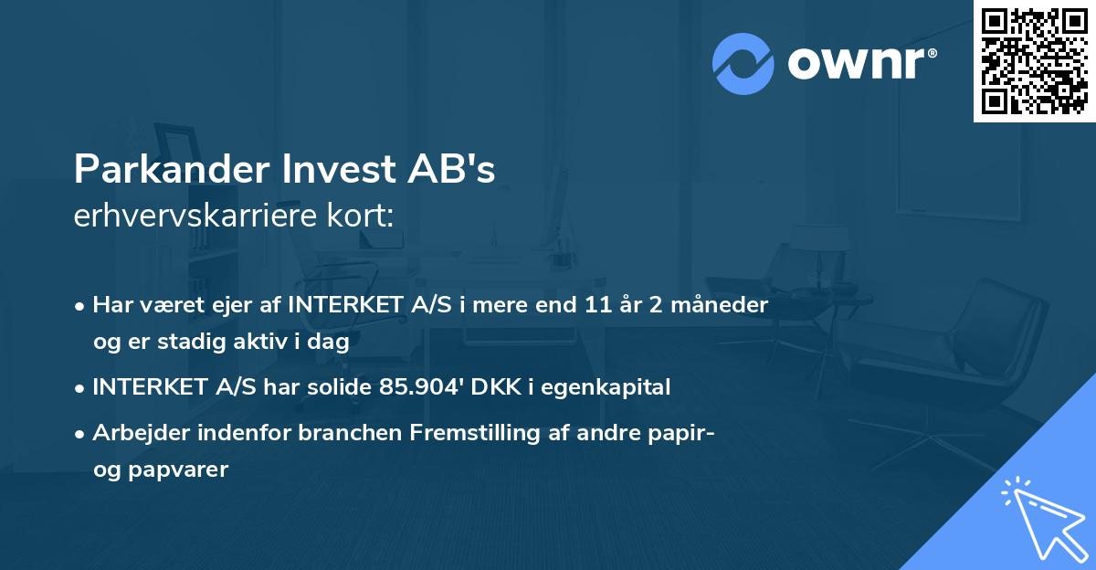 Parkander Invest AB's erhvervskarriere kort