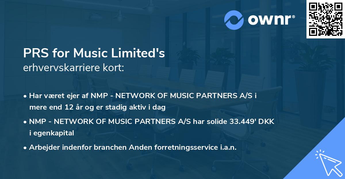 PRS for Music Limited's erhvervskarriere kort