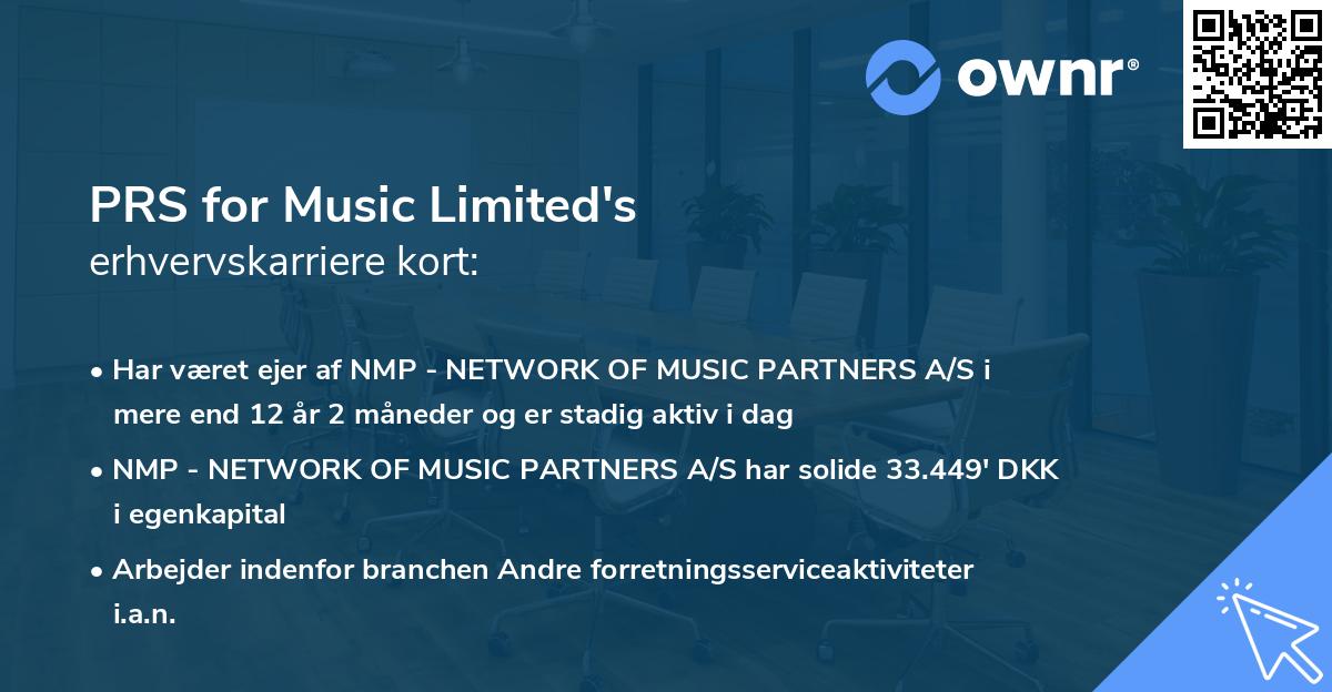 PRS for Music Limited's erhvervskarriere kort