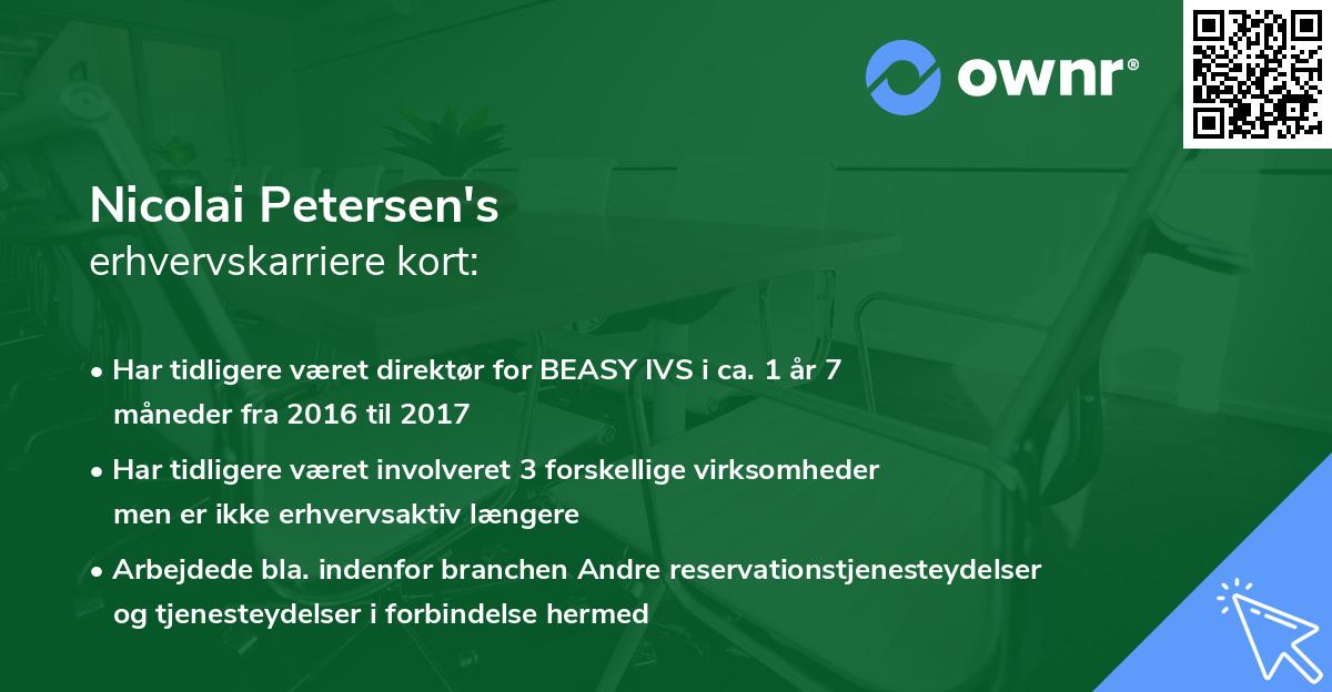 Nicolai Petersen's erhvervskarriere kort