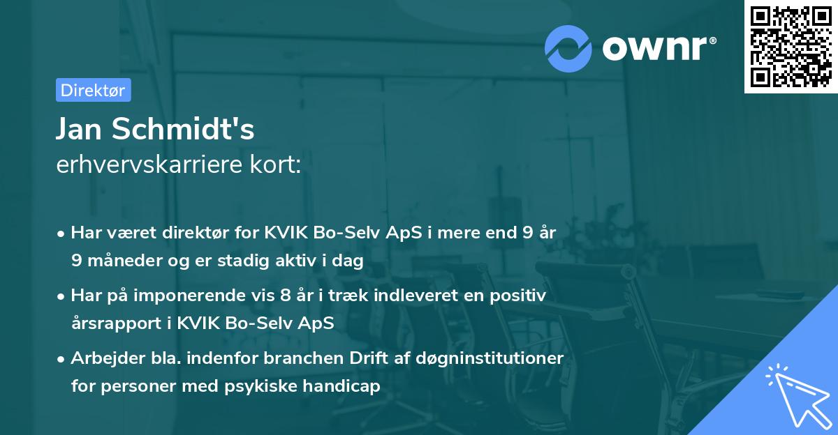 Jan Schmidt's erhvervskarriere kort