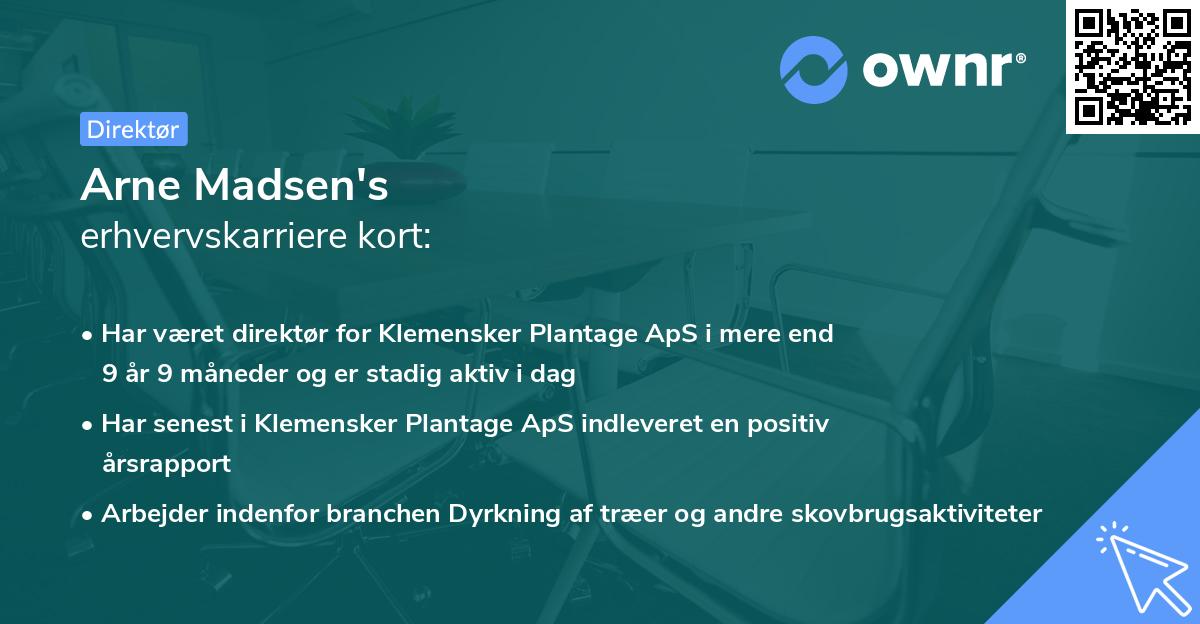 Arne Madsen's erhvervskarriere kort